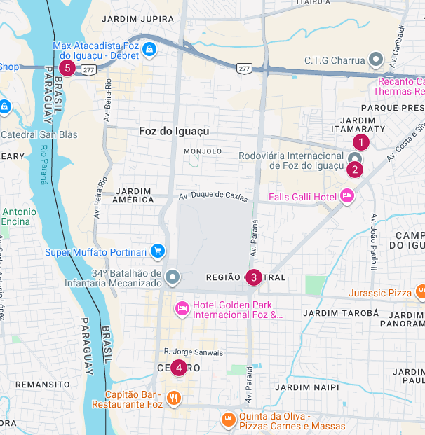 Mapa com o ponto 1 destacando as Suítes Wolverine e pontos próximos
